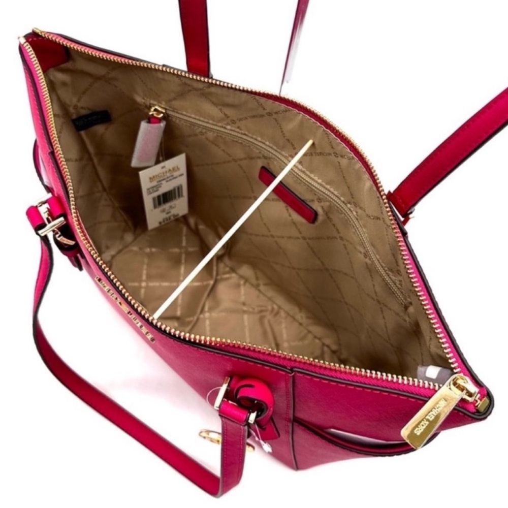 Michael Kors Large Charlotte Tote Bag & MD Bifold Zip Chain Wallet Electric Pink - Picture 7 of 14